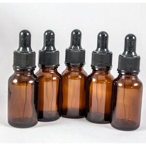 Amber Glass Dropper Bottles 15ml for Essential Oils Lot of 5 NEW